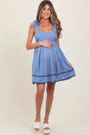 PinkBlush Shoulder Bow Tie Pleated Mini Dress