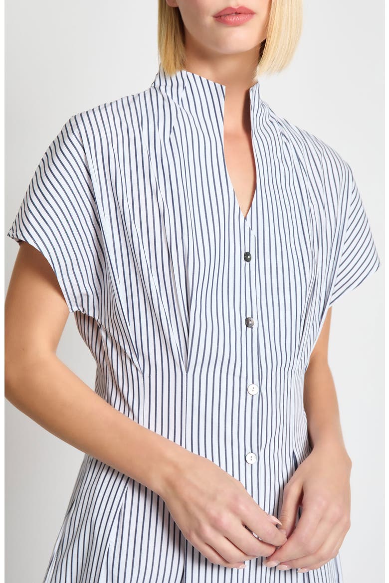 x Tanya Foster Pinstripe Cotton Fit & Flare Midi Dress, Alternate, color, WHITE/BLACK
