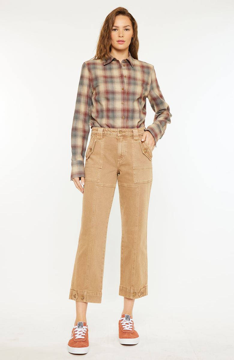 KanCan Ronnie High Rise Slim Straight Leg Cargo Jeans, Alternate, color, Tan