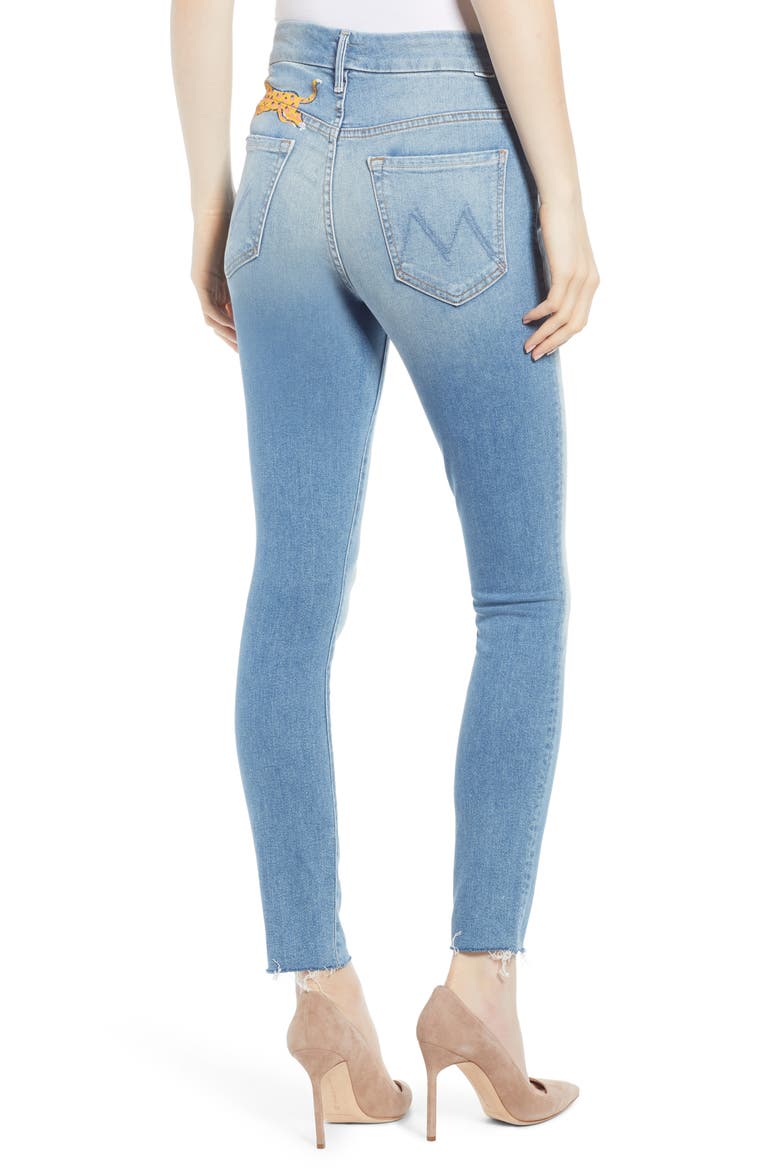 The Looker High Waist Fray Ankle Skinny Jeans, Alternate, color, LEOPARD