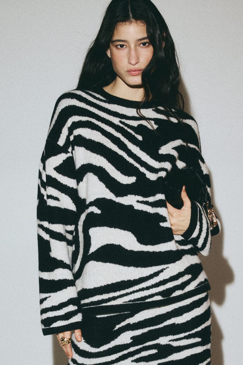 Jacquard-knit Jumper, Alternate, color, Black/zebra print