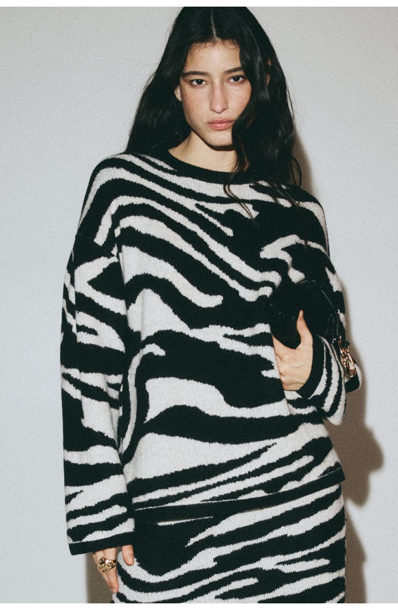 H&M Jacquard-knit Jumper, Alternate, color, Black/Zebra Print