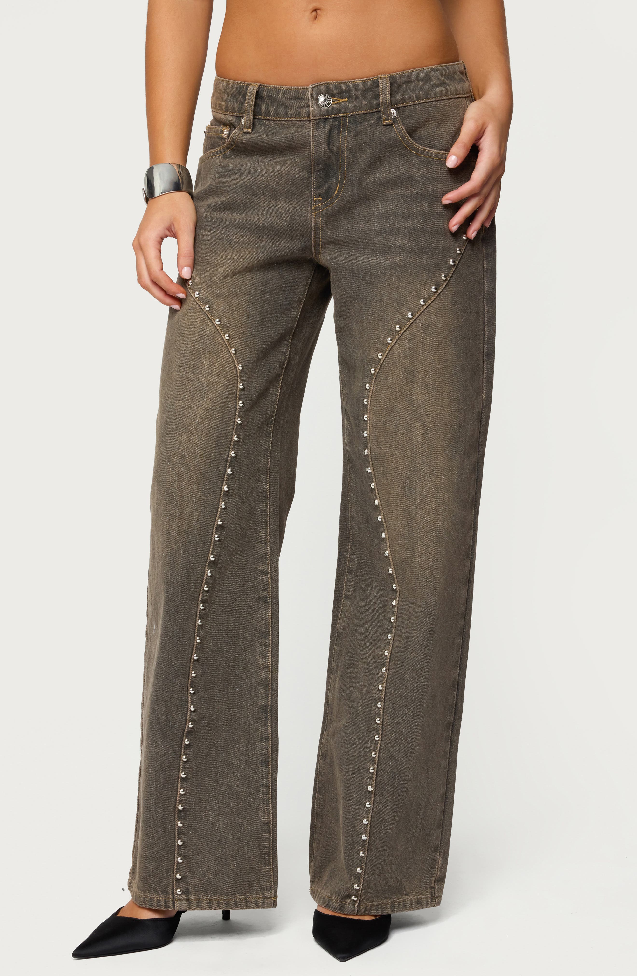 Charliza Studded Low Rise Baggy Jeans