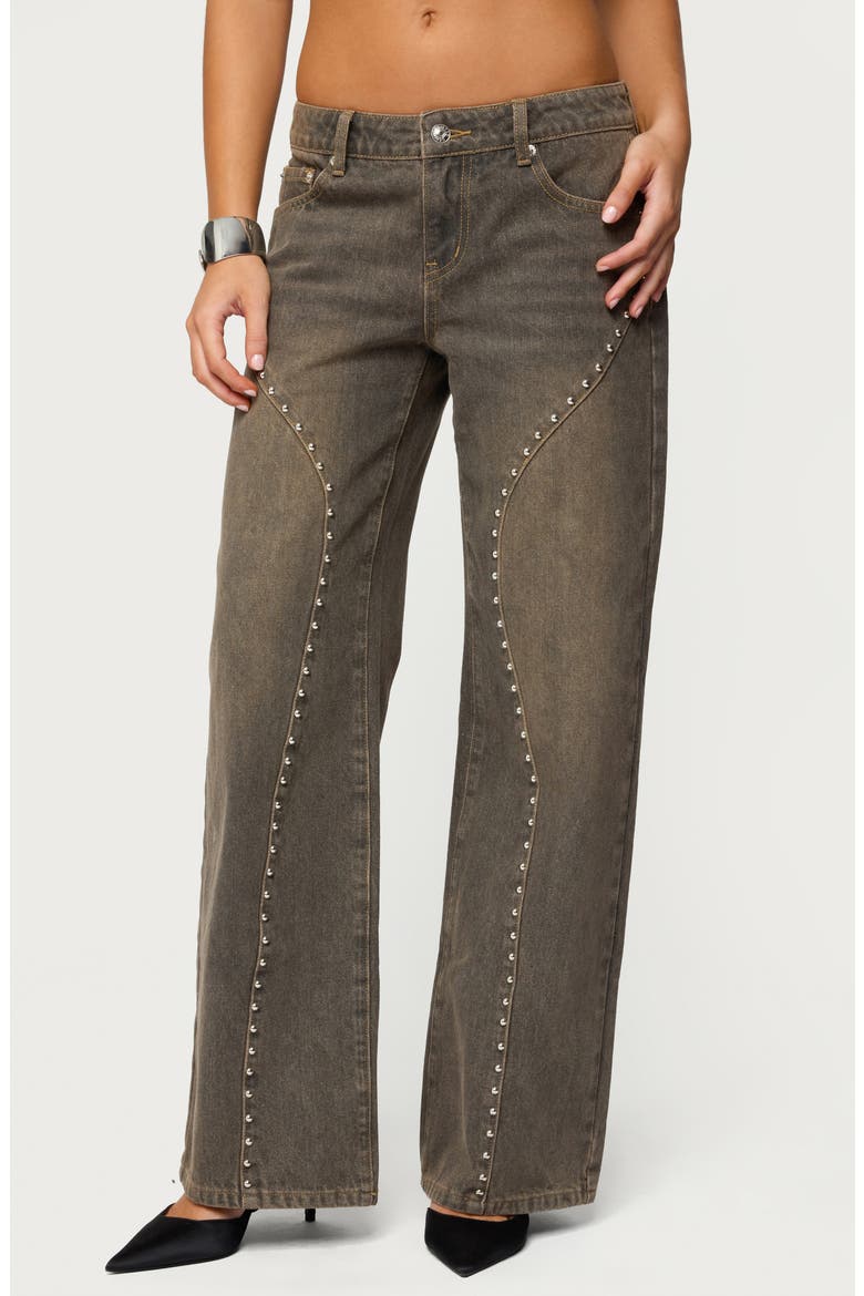 Charliza Studded Low Rise Baggy Jeans, Main, color, BROWN-WASHED