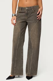 EDIKTED Charliza Studded Low Rise Baggy Jeans