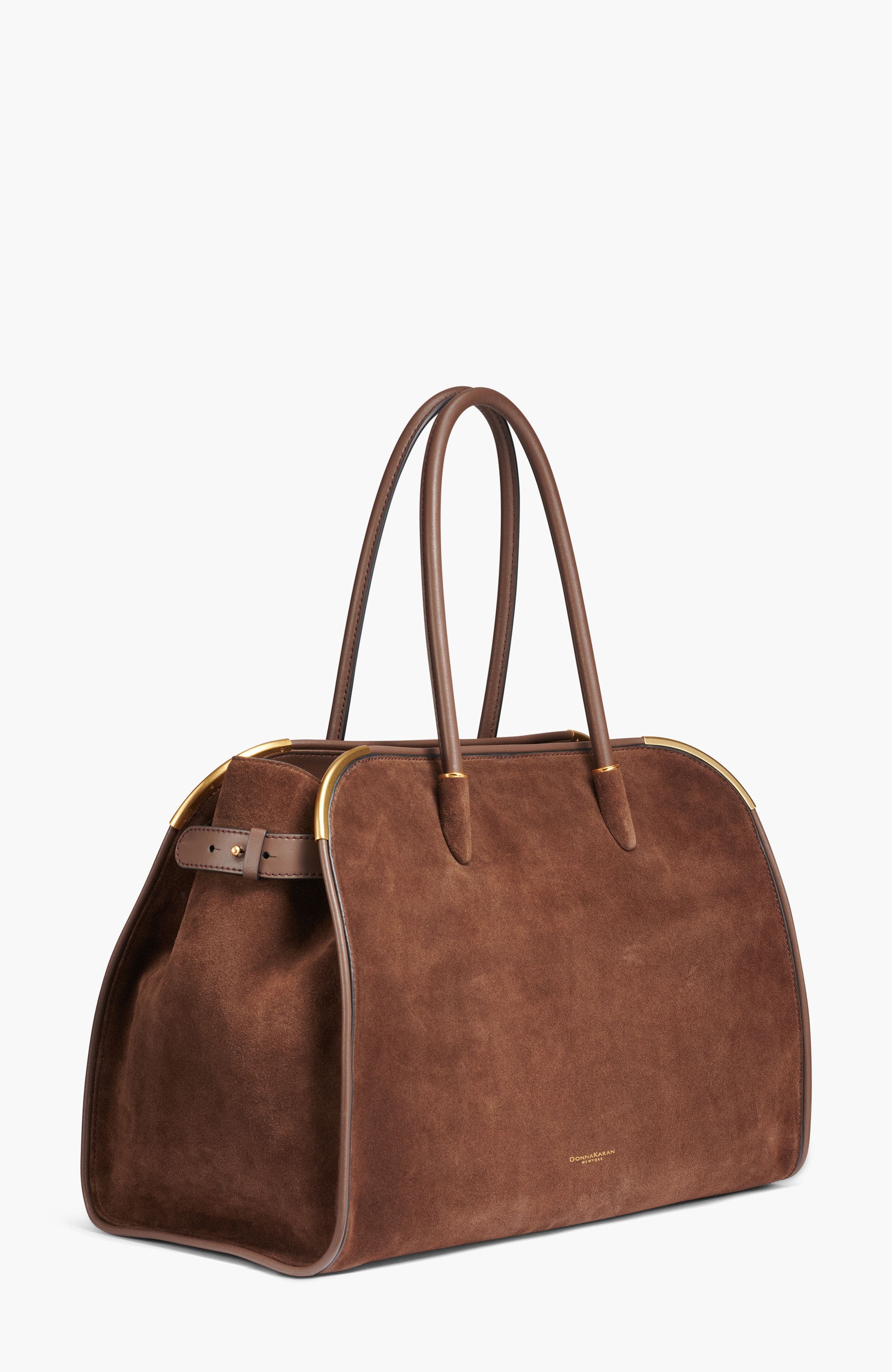 Donna Karan New York Satin Suede Tote, Alternate, color, Chocolate