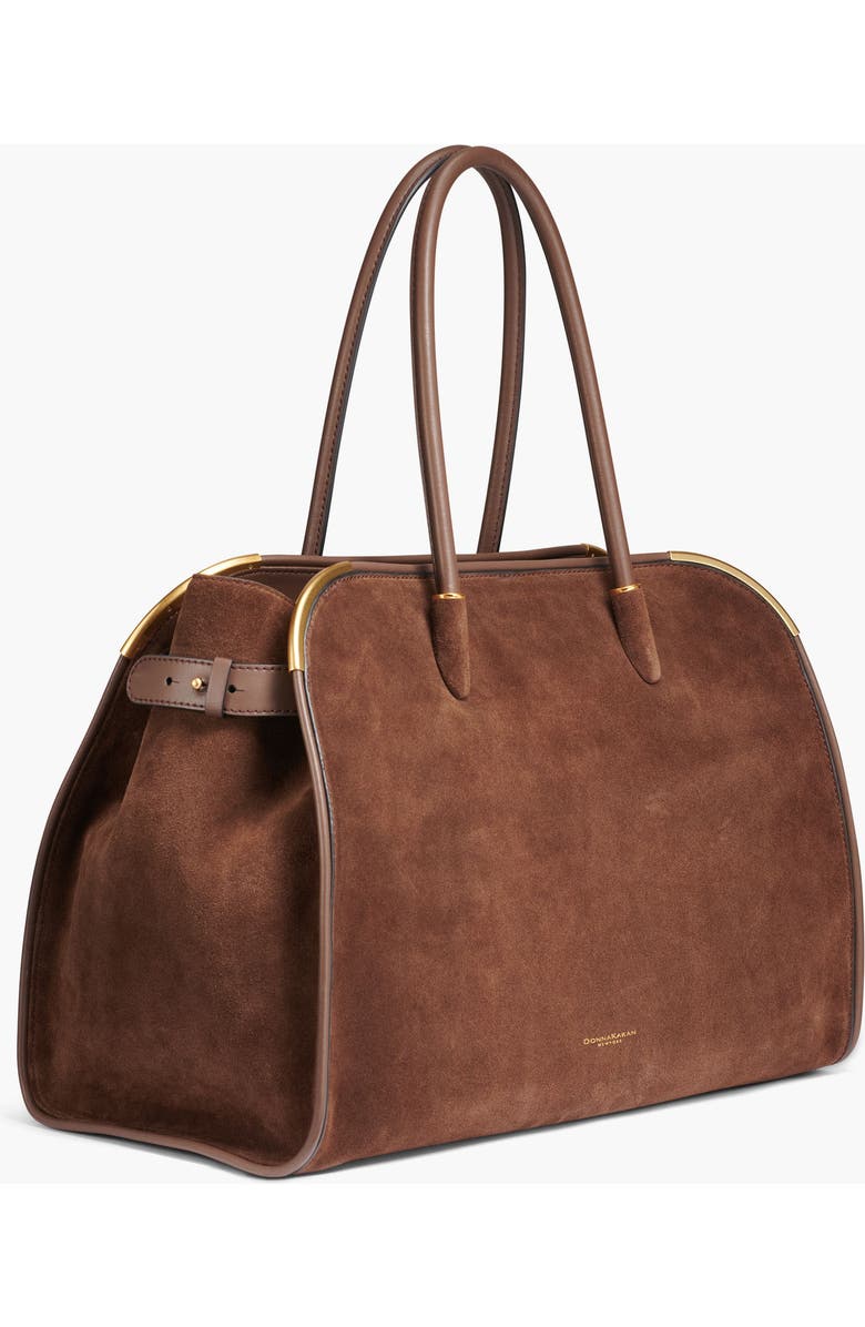 Donna Karan New York Satin Suede Tote, Alternate, color, Chocolate