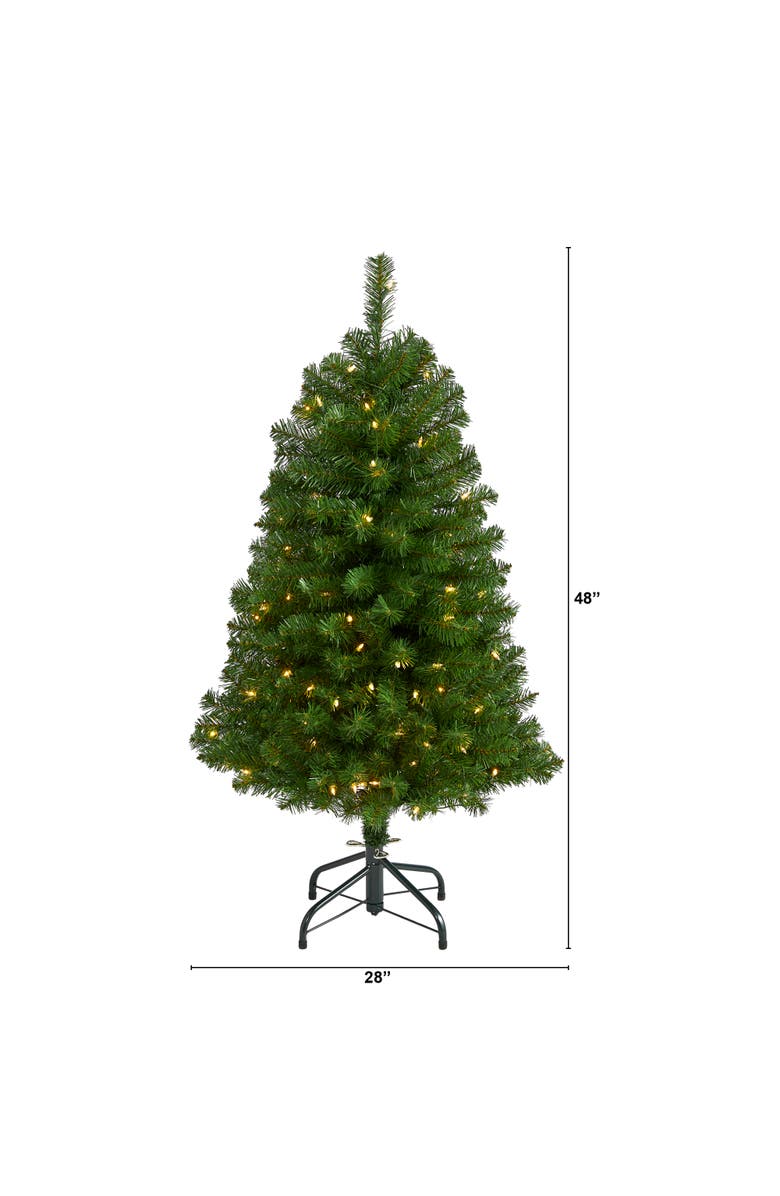 NEARLY NATURAL 4-ft Virginia Fir Artificial Christmas Tree with 100 Clear Lights and 223 Bendable Branches, Alternate, color, Green