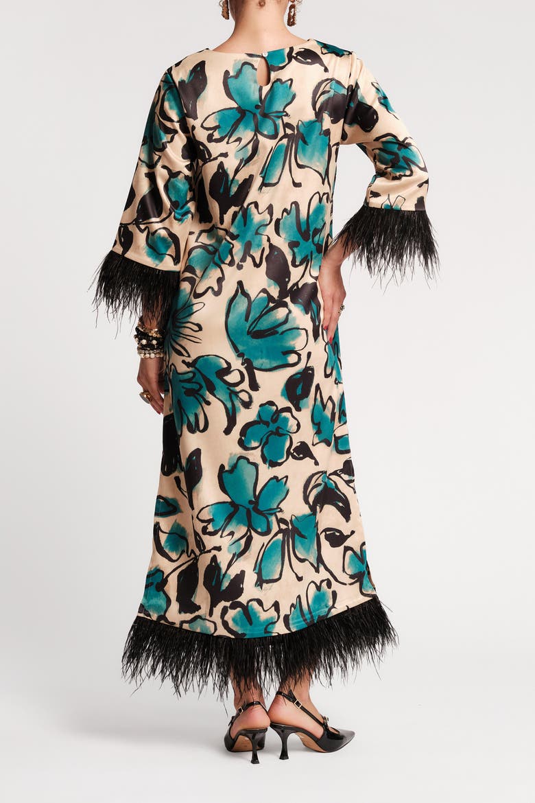 Belle Maxi Dress Abstract Meadow, Alternate, color, Teal/Camel