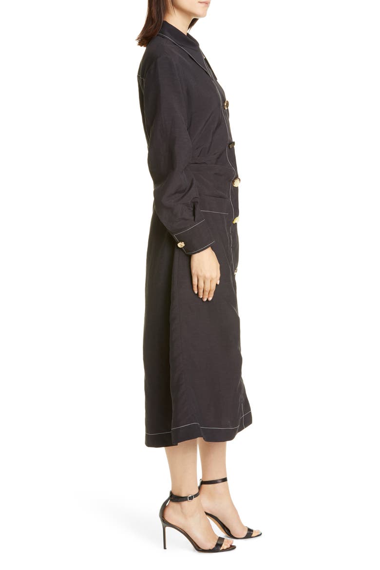 Paula Ruched Long Sleeve Midi Shirtdress, Alternate, color, BLACK