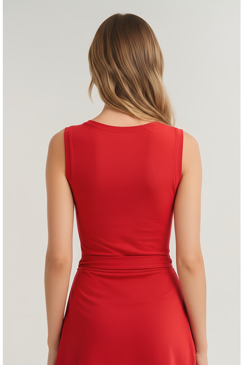 Sleeveless Active Romper with Side Tie Skirt Overlay and Crew Neckline, Alternate, color, Red
