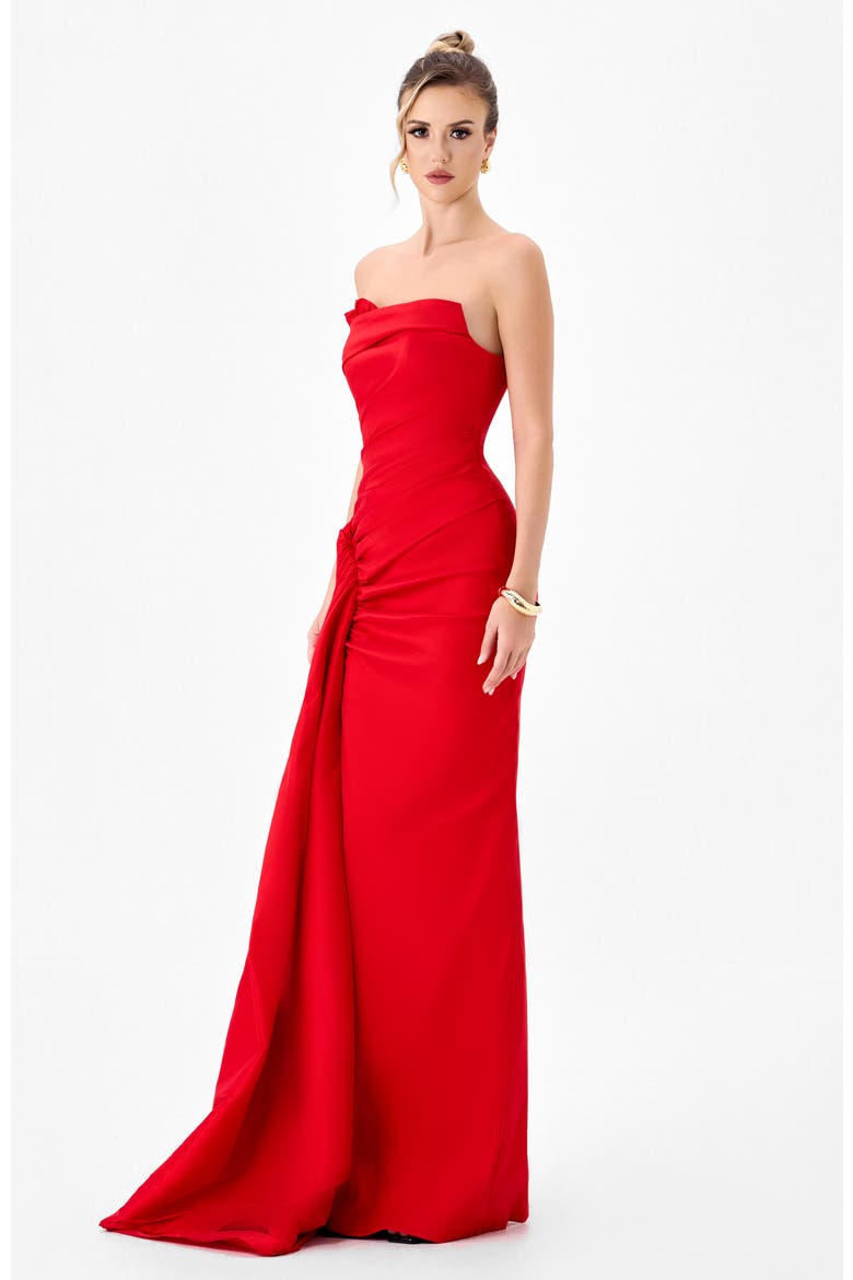 Kerry Pleated Sash Gown, Alternate, color, RED