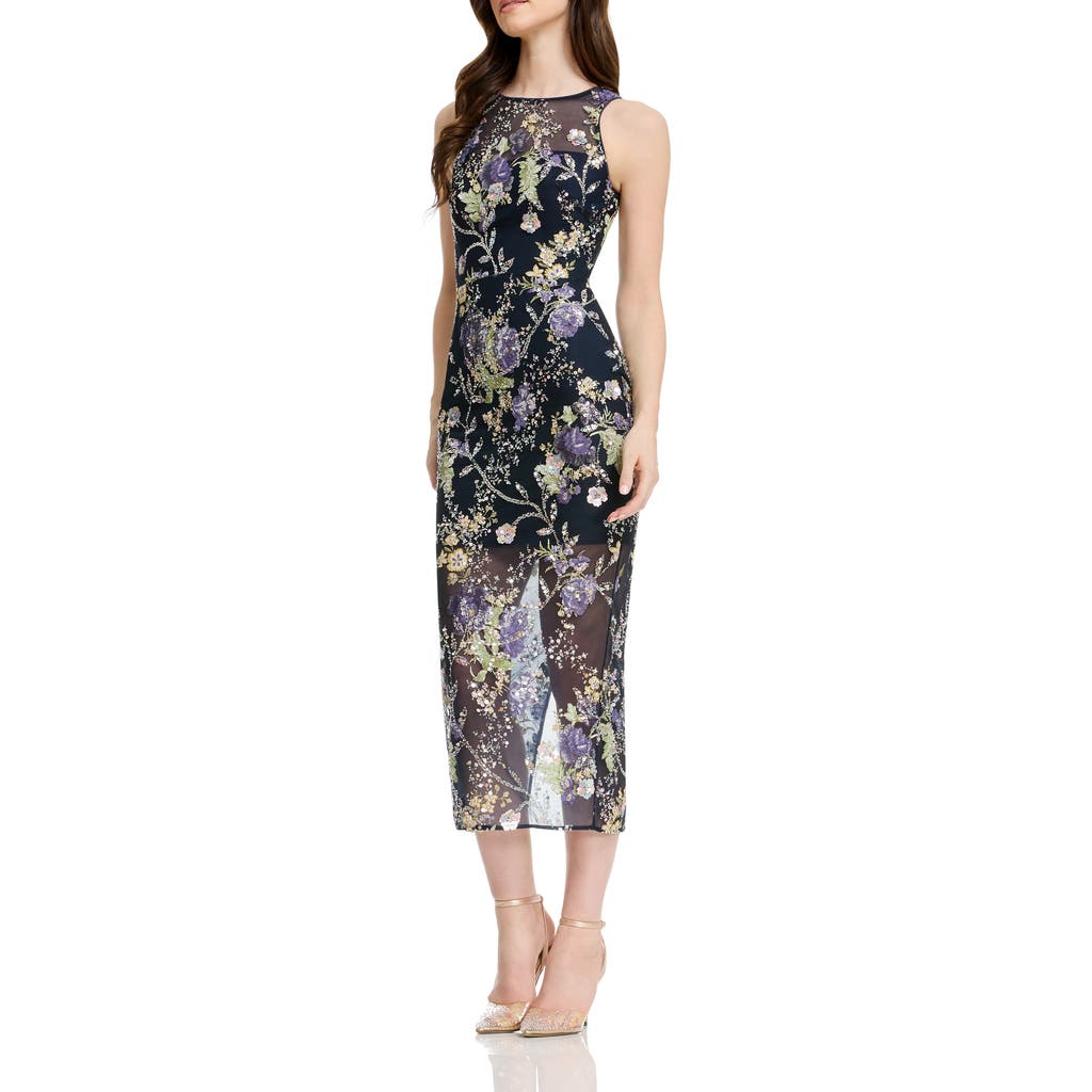 Dress The Population Helena Sequin Floral Cocktail Sheath Dress In Black