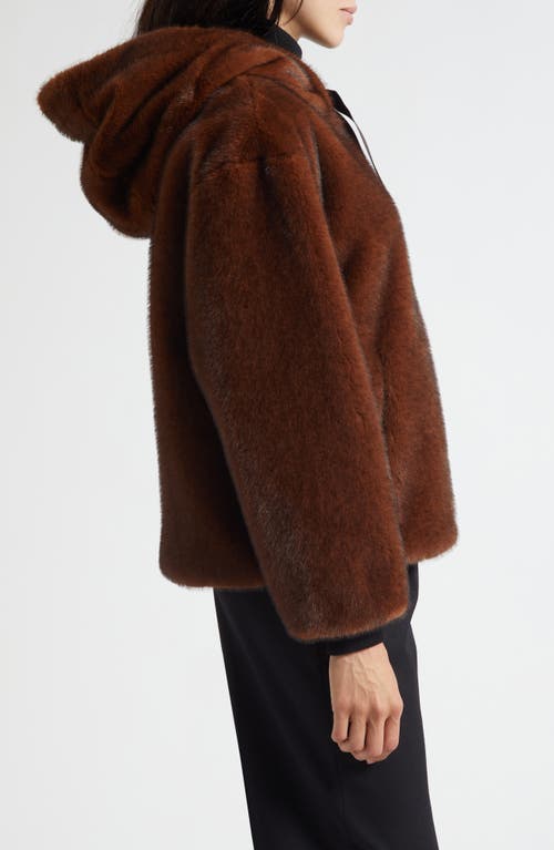 Herno Faux Fur Drawstring Hooded Bomber Jacket In Brown