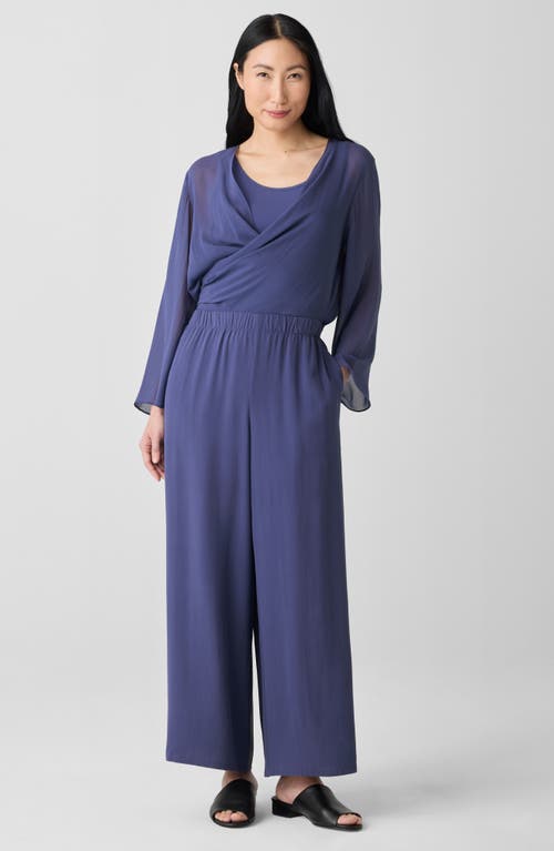 Shop Eileen Fisher Silk Crepe Georgette Ankle Wide Leg Pants In Bluette