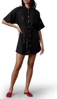 Faherty Luna Lattice Inset Linen Shirtdress