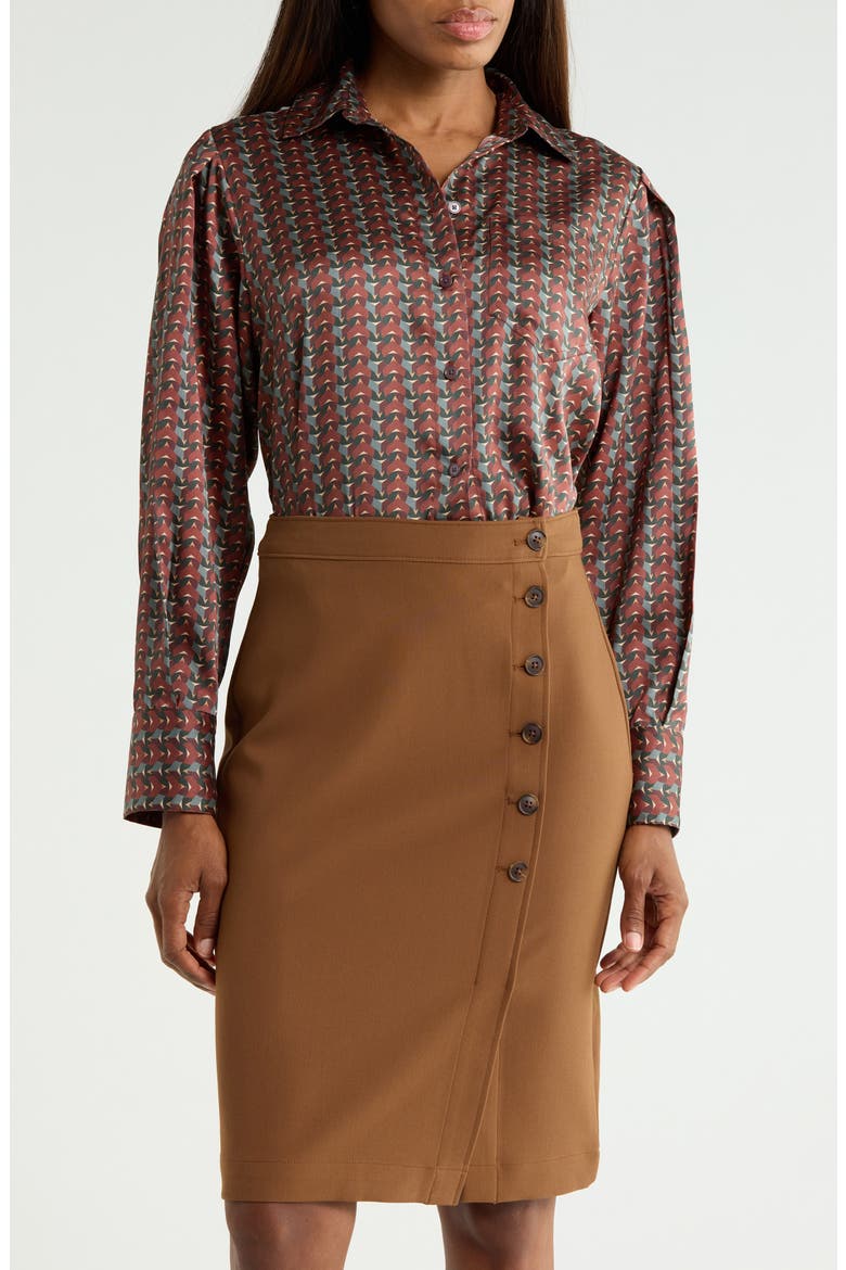 Estrella Geometric Print Cropped Shirt, Main, color, MOCHA GEO PRINT