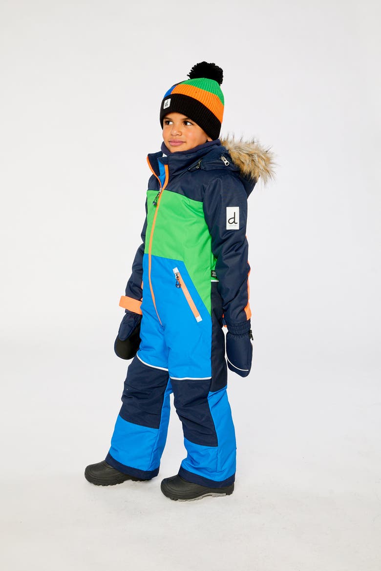 Discover Colorblock Detachable Hood One Piece Snowsuit, Alternate, color, Blue, Green and Orange