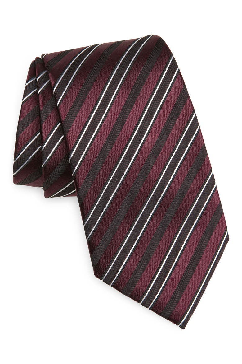 Stripe Silk Blend Tie, Main, color, BURGUNDY