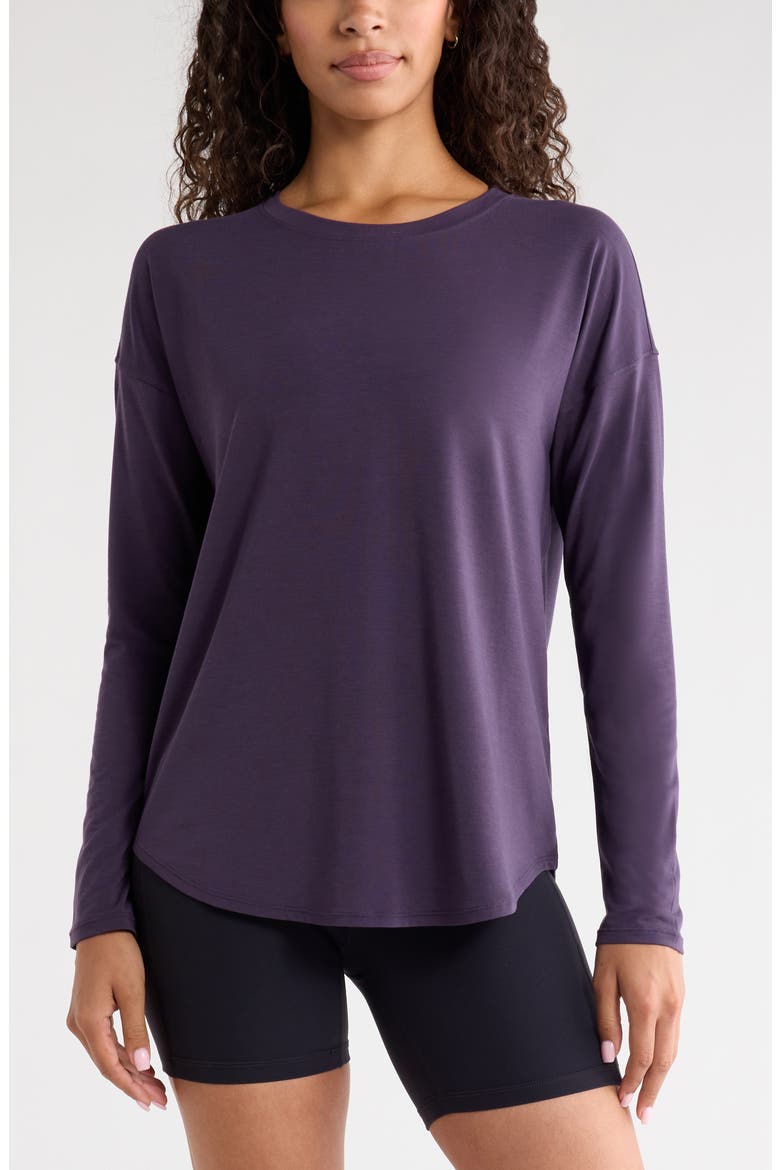 Breathe Long Sleeve Performance T-Shirt, Main, color, PURPLE NIGHT