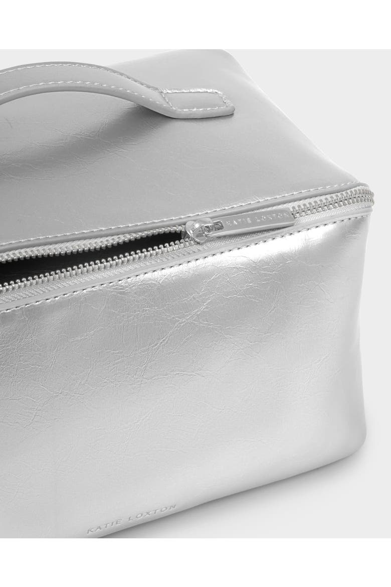Large Patent Crackle Makeup and Toiletry Bag in Silver, Alternate, color, Silver