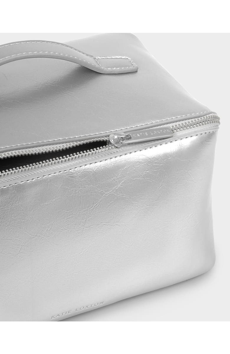 Katie Loxton Large Patent Crackle Makeup and Toiletry Bag in Silver, Alternate, color, Silver