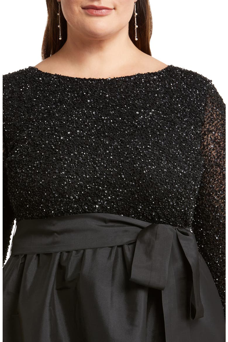 Sequin Bodice Taffeta Gown, Alternate, color, BLACK 001