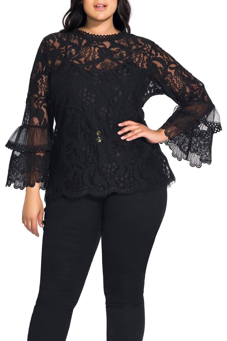 Beauty Allover Lace Cotton Blend Blouse, Main, color, BLACK