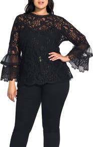 City Chic Beauty Allover Lace Cotton Blend Blouse