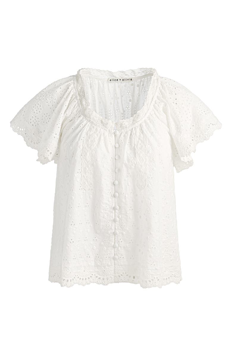 Alice + Olivia Odette Eyelet Lace Top, Alternate, color, Off White