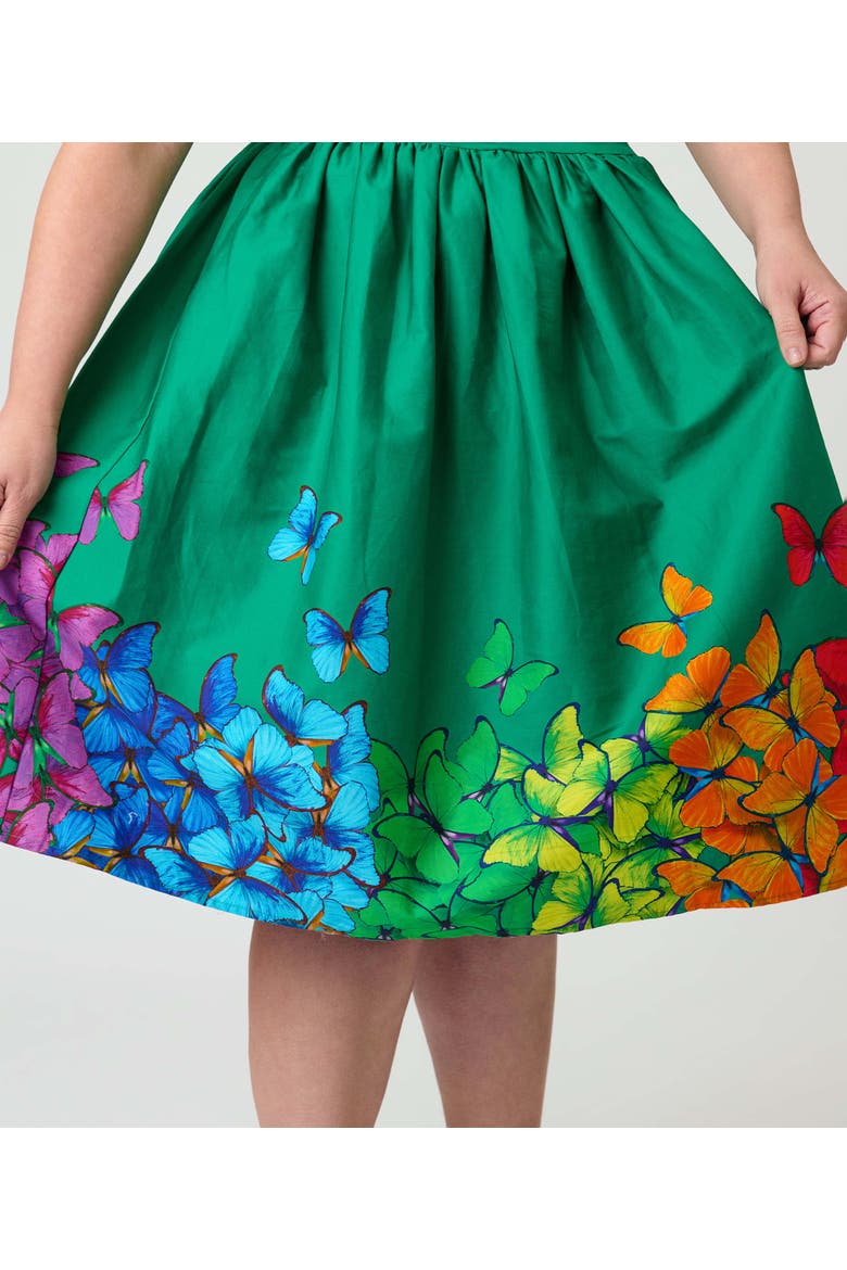 Plus Size 1950s Bobbie Swing Dress, Alternate, color, Green W/ Rainbow Butterflies