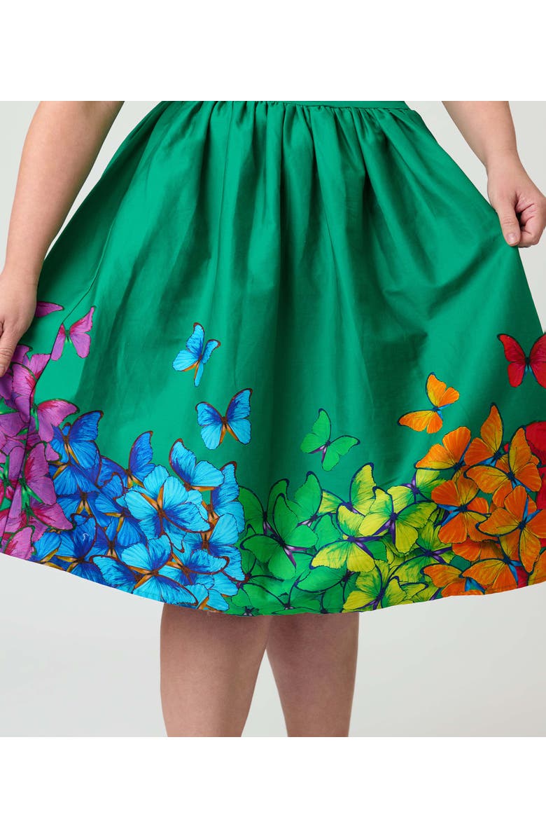 Unique Vintage Plus Size 1950s Bobbie Swing Dress, Alternate, color, Green W/ Rainbow Butterflies