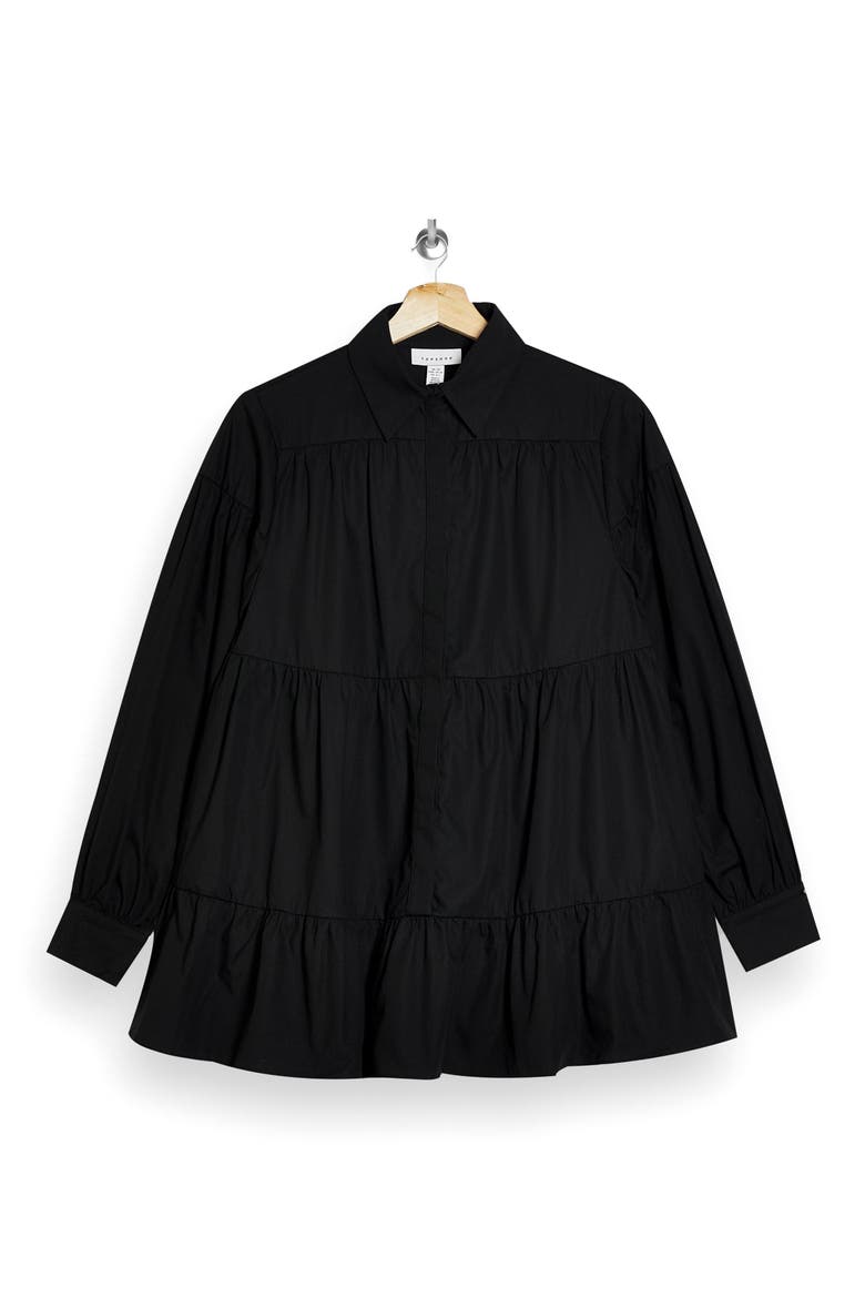 Tiered Poplin Shirt, Alternate, color, BLACK