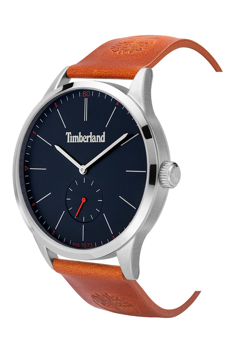 Lamprey Leather Strap Watch, 46mm, Alternate, color, BROWN