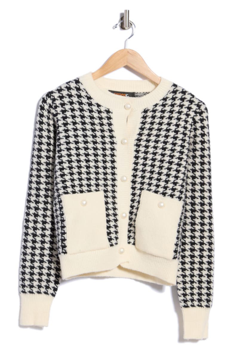 Houndstooth Cardigan Set, Alternate, color, IVORY/ BLACK