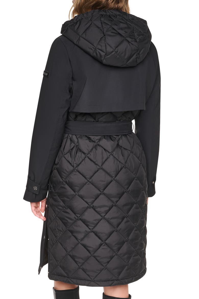 Mixed Media Trench Coat, Alternate, color, BLACK