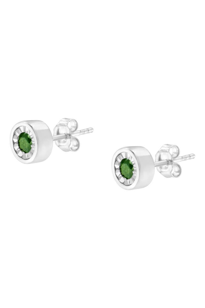 Silver 1/4 Ct Green Diamond Miracle- Stud Earrings, Alternate, color, White