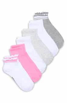 Steve Madden Assorted 6-Pack Varsity Stripe & Lettuce Edge Ankle Socks