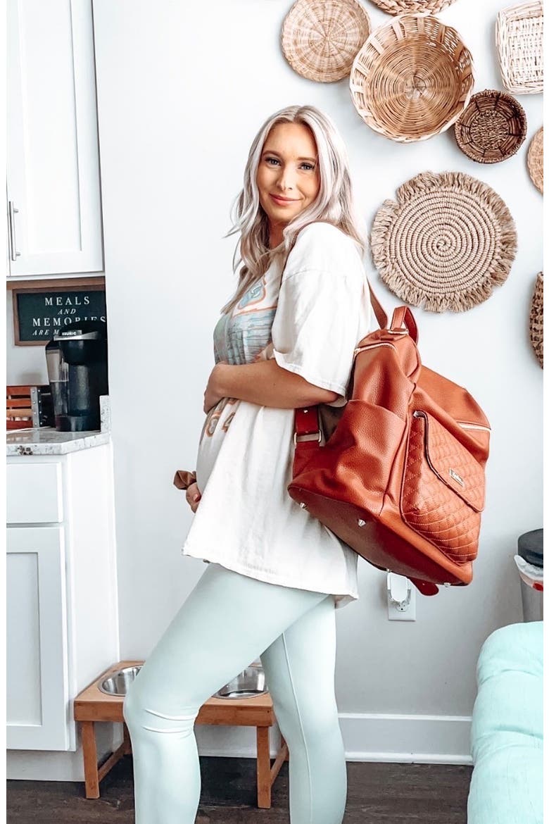 Monaco Faux Leather Diaper Backpack, Alternate, color, CARAMEL BROWN