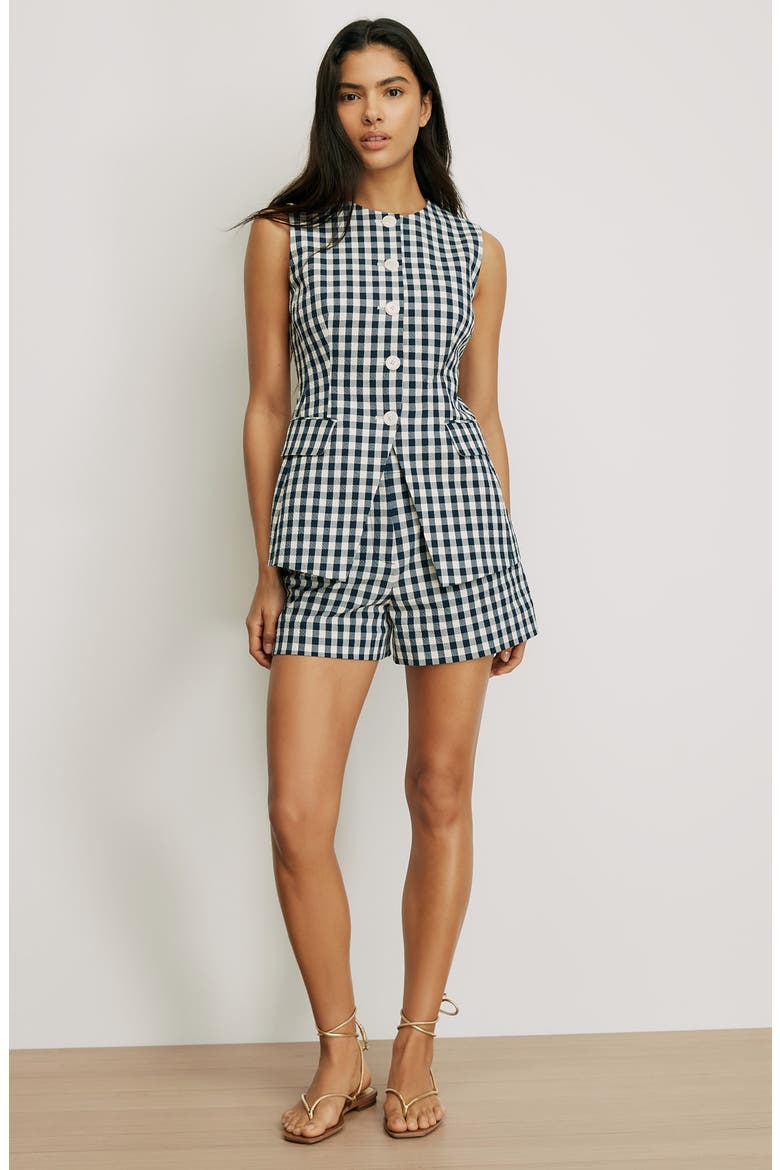 Haina Gingham Stretch Cotton Shorts, Alternate, color, NAVY/ DOVE