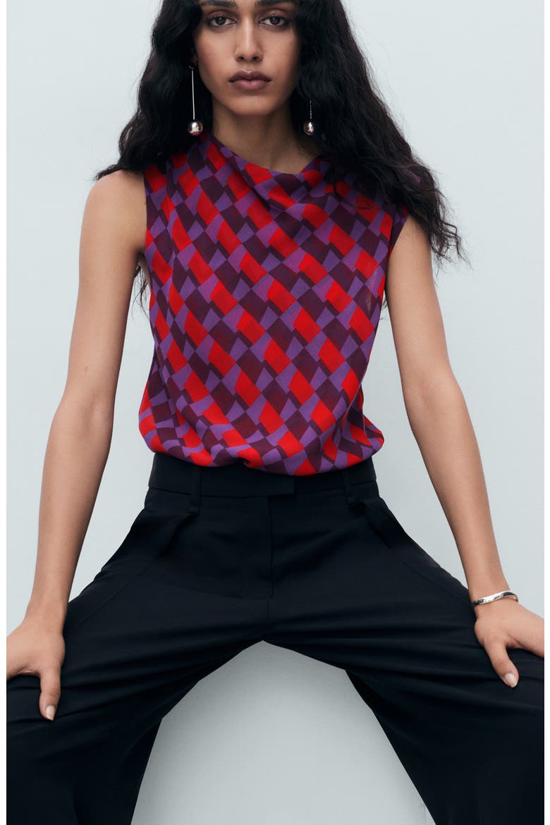 Geo Print Cowl Neck Sleeveless Top, Alternate, color, VIOLET
