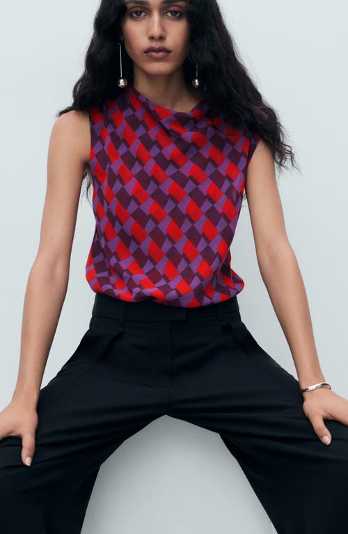 Mango Geo Print Cowl Neck Sleeveless Top In Pink