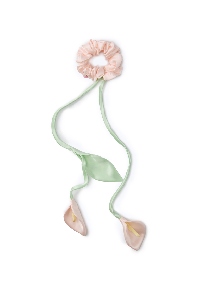 Calla Lily Silk Hair Tie Scrunchie, Main, color, Pink and Green