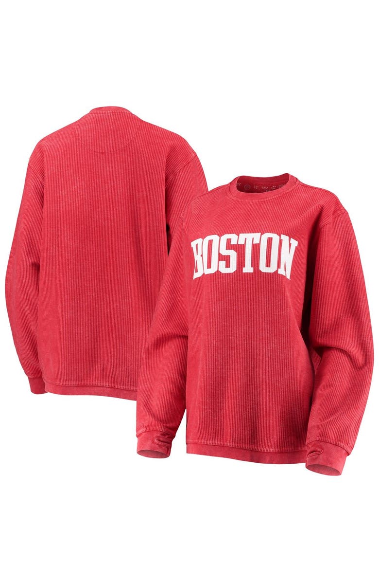 PRESSBOX Women's Pressbox Red Boston University Comfy Cord Vintage Wash Basic Arch Pullover Sweatshirt, Main, color,