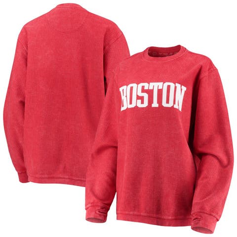 Women's Pressbox Red Boston University Comfy Cord Vintage Wash Basic Arch Pullover Sweatshirt