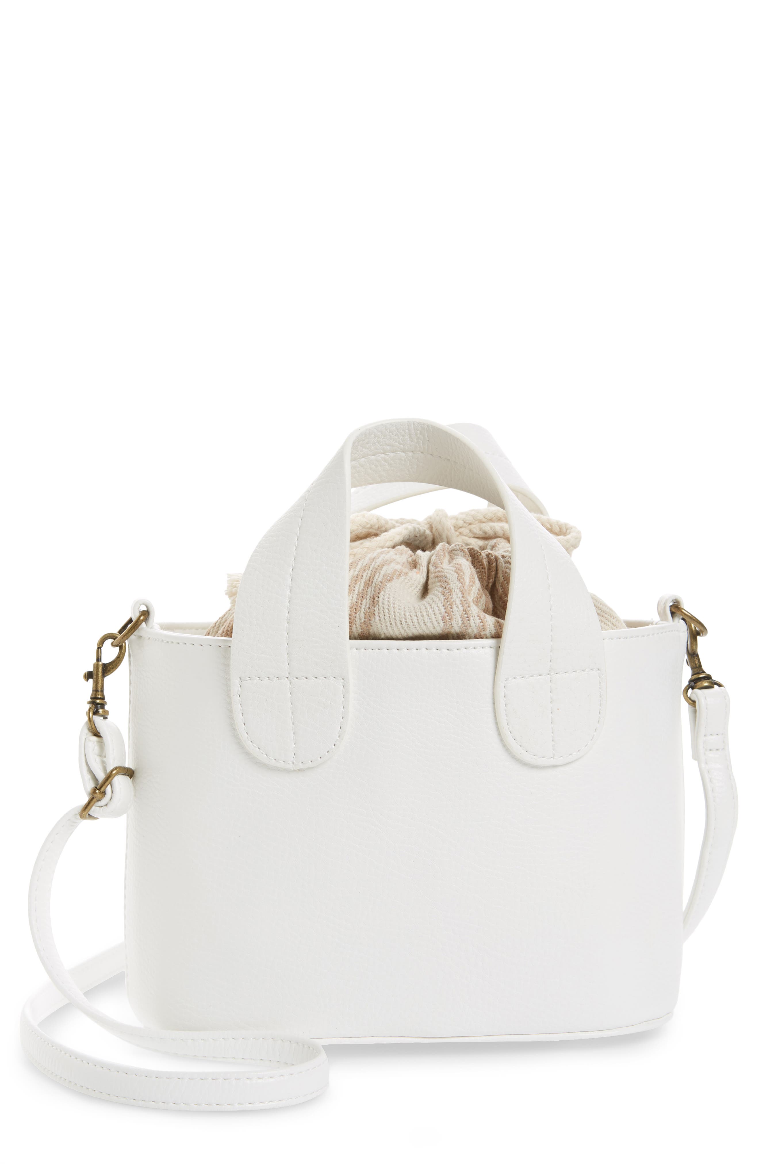 Mini Faux Leather Crossbody Tote, Main, color, IVORY DOVE