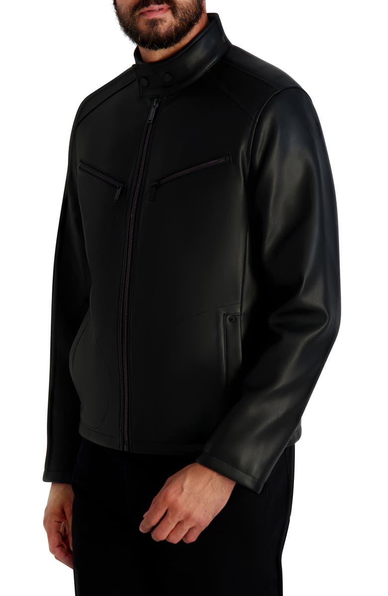 KARL LAGERFELD PARIS Faux Leather Racer Jacket, Alternate, color, Black
