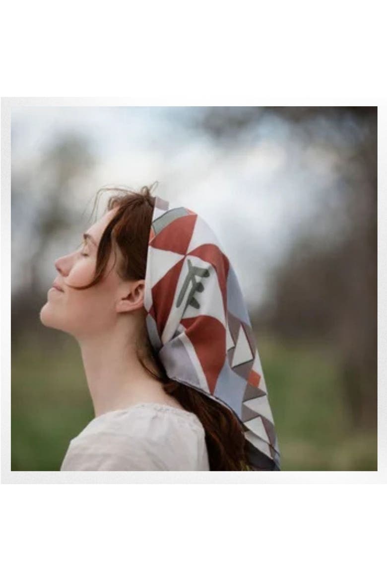 100% Silk Scarf Heirloom - Folk Quilt Pattern, Alternate, color, 35 x 35"