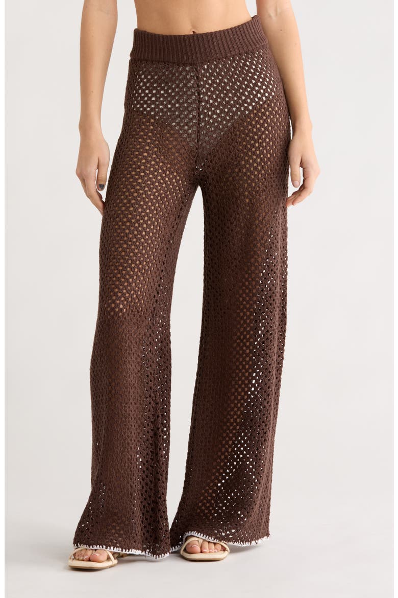 Metallic Open Stitch Cover-Up Pants, Main, color, BROWN