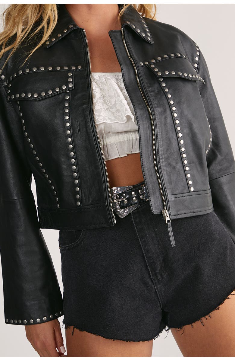 NASTY GAL Leather Studded Cropped Jacket, Alternate, color, Black